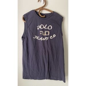 Vintage 90s Polo Jeans Ralph Lauren Spell Out Sleeveless Shirt Size Large Blue
